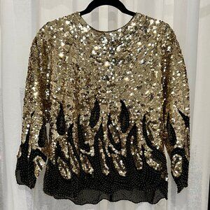 Handmade Black and Gold Sequin Party Top